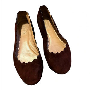 Chloe Scalloped Red Suede Flats, size 36